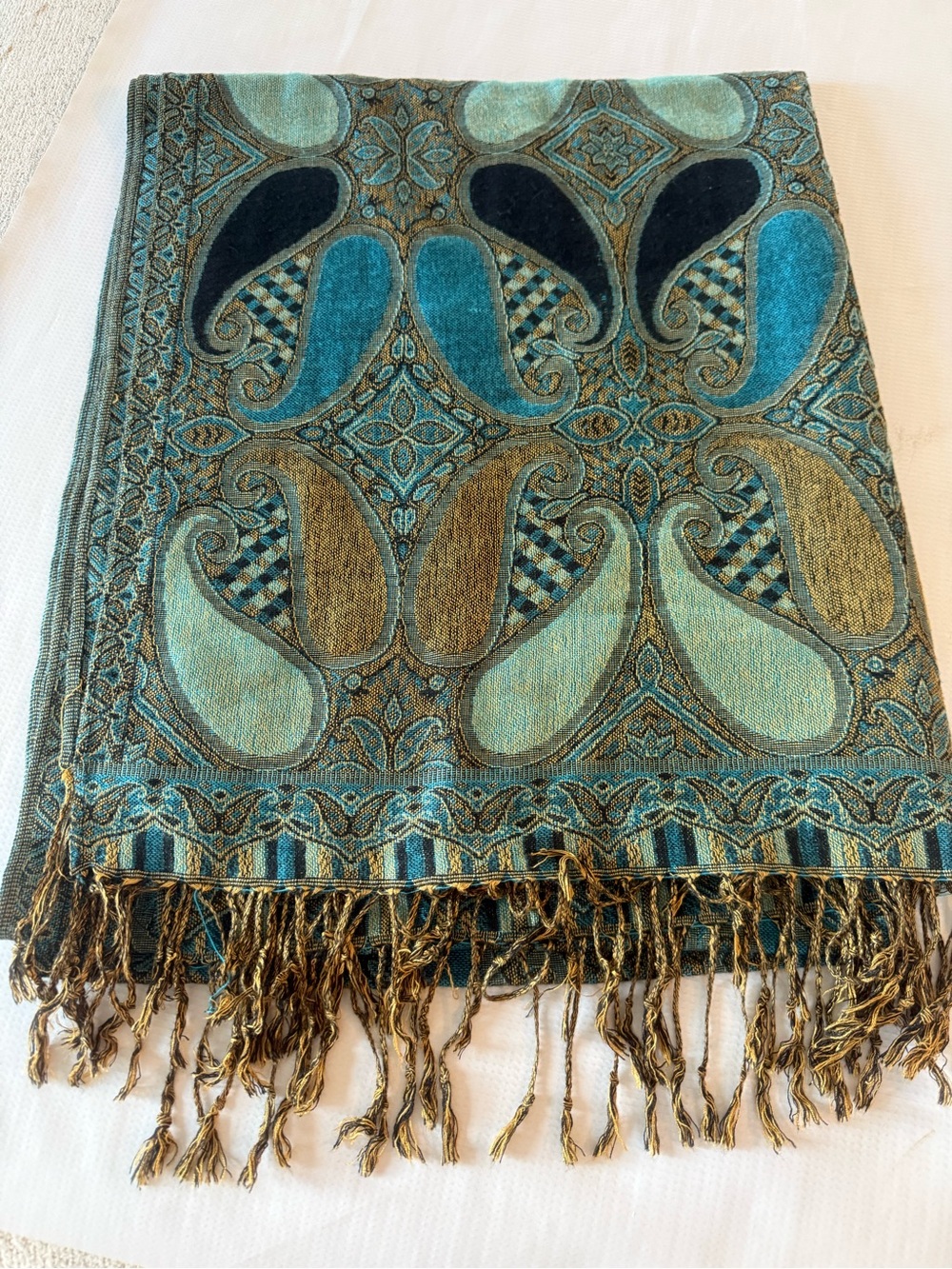 Blue & Gold Paisley Pashmina  Scarf Shawl Wrap